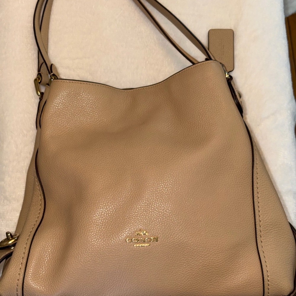 Coach Edie Beige Pebbled Leather Shoulder Bag - Picture 15 of 15